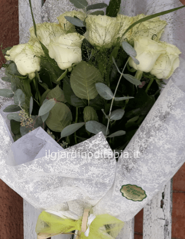 Rose bianche a steli, prima scelta, lunghezza 60 cm.